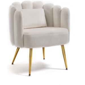 Accent Chair for Bedroom, Shell Shaped Velvet Vanity Chair with Pillow, Cream 20"D x 28"W x 35.5"H