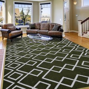 Soft Area Rug for Bedroom, 6x9Ft Moroccan Rugs for Living Room, Geometric Non-Slip Carpet with Memory Foam for Boys Girls's Bedside Office Dining Room Farmhouse, Green and White (6x9 Feet)