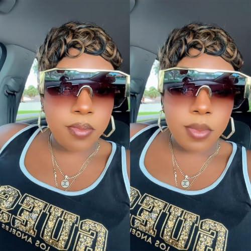 showreal 025 Pixie Wigs Pixie Cut Curly Wig for Black Women Pixie Cut Human Hair Wig Brazilian Human Hair 180% Density Glueless Wigs Full Machine Made (025-1B/30)