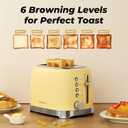 Toaster 2 Slice Retro Stainless Steel with 1.5 Extra Wide Slots Bagel, Defrost, Reheat, Cancel Functions, 6 Bread Shade Settings, Removable Crumb Tray, Yellow