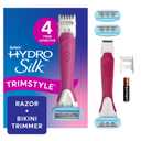 Schick Hydro Silk TrimStyle Razor with Bikini Trimmer for Women | 2-in-1 Bikini Razor for Women and Womens Trimmer for Pubic Hair, Includes 1 Waterproof Handle, 3 Refills & 1 AAA Battery