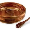 SullyHÔME 12" Acacia Wood Salad Bowl with Serving Spoons