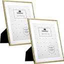 YiPinYin 2-Pack 10x12 Gold Bamboo Metal Picture Frames | Acid-Free Mat for 8x10 Photos | Narrow Plated Edge | Velvet Backing | Wall & Tabletop Display | Elegant Home/Office Decor
