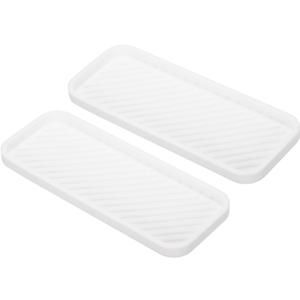 PATIKIL Silicone Bathroom Tray, 2 Pcs 9" x 3.5" Soap Dispenser Tray Jewelry Organizer Dish for Restroom, Dresser, Kitchen Sink for Sponge, Scrubber, Dishwashing Accessories, White