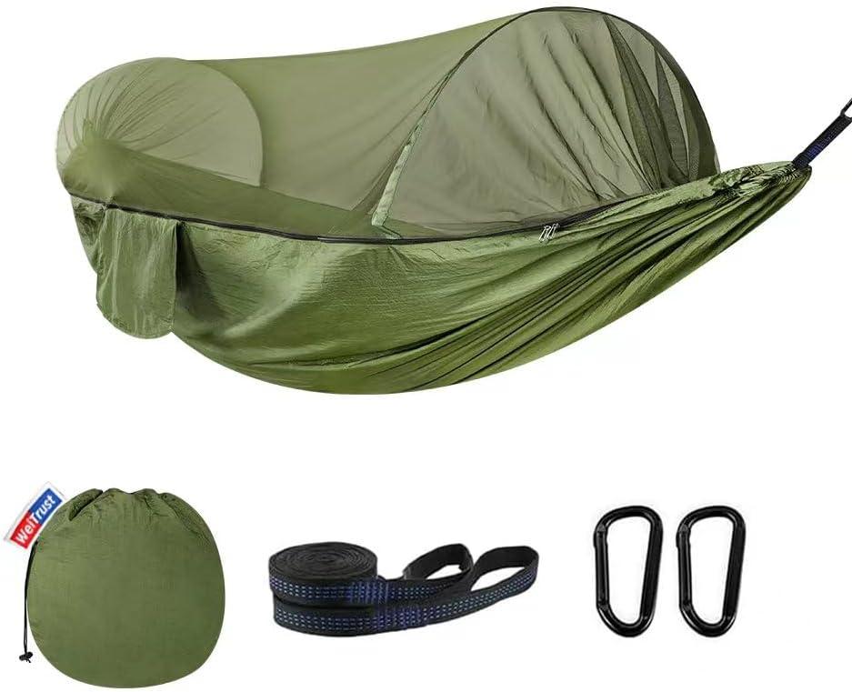 Camping Hammock with Mosquito Net - Double & Single Portable Hammocks with 2 Tree Straps, Lightweight Hammock Tent for Outdoor Camping, Hiking, Backpacking, Beach & Backyard (Army Green)