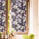 Purple White Magnolia Floral Tree Branch Stained Glass Window Films Decorative Double-Side Privacy Film Self-Adhesive Static Glass Window Clings for Living Room Bathroom Glass Windows Decor, 118"L x 15.7"W