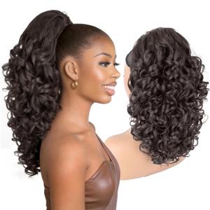 Curly Drawstring Ponytail Extension for Women, Premium 20 Inch Synthetic Yaki Hairpiece with Spiral Curls Natural Looking Voluminous Ponytail(Medium Brown)