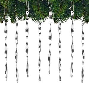 AMS Christmas Tree Ornaments 24PCS Aluminum Twisted Icicles Ornament Set for Christmas Tree New Year Party Decorations Supplies(Shiny 9.8", Silver)