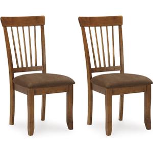 Signature Design by Ashley Berringer Dining Chairs Set of 2, Classic Wood Spindle-Back Design, Cushioned Microfiber Seat, Rustic Finish for Kitchen & Dining Room Chair, Walnut, 2 Count