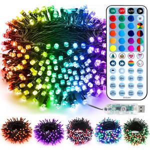 BrizLabs RGB Christmas Lights, 33FT 100 LED Color Changing String Lights with Remote, Dimmable Mini Xmas Light, USB Decorative Light String for Xmas Halloween Mardi Gras Tree Holidays Party Decor