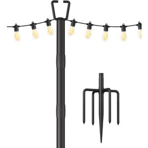 10FT String Light Poles for Outdoor Decor, Sturdy Light Pole with Fork, Adjustable Metal Posts for Outside Patio, Backyard, Deck, Garden, Party, Wedding