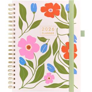 And Per Se 2026 Planner with Pattern, A4 Size-Daily, Weekly & 18-Monthly Planner, Daily Schedule, Monthly Tabs, 100 GSM Thick Paper(Botanical Floral) (Flower02)