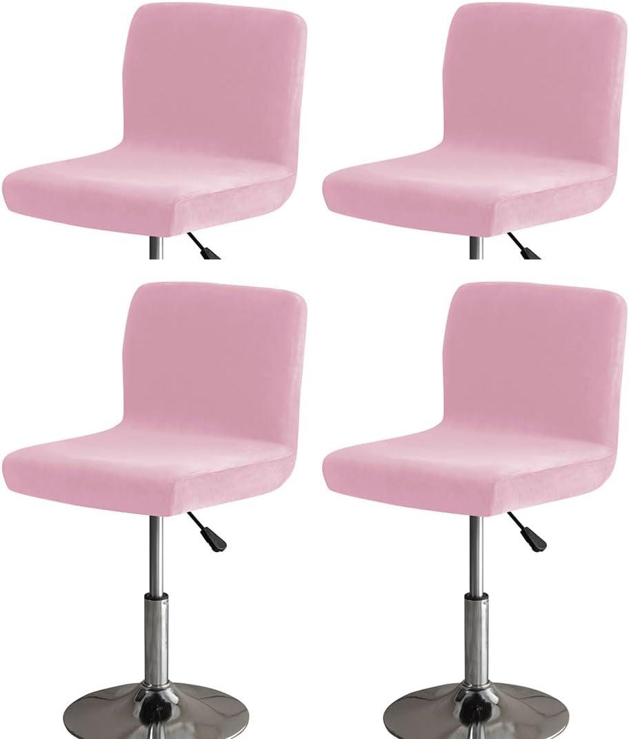 Bar Stools Cover with Back Velvet Barstools Slipcovers Stretch Counter Height Bar Stool Covers Protector Square Swivel Barstool Covers for Kitchen Bar Set of 4 Pink, 14"D x 14"W x 12"H