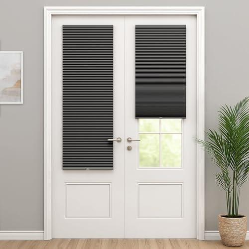 LazBlinds Cordless Cellular Shades for French Doors, No Drill French Door Blinds for Privacy, Blackout Light Blocking Honeycomb Shades for Sliding Doors Front Door Patio, 1 Pack, 24" W x 78" H, Black