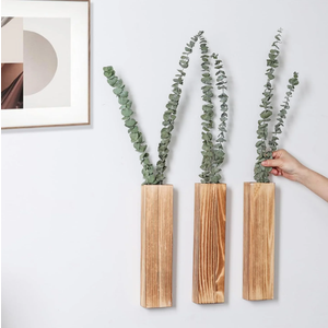 3-Pack Decorative Wood Wall Planters for Artificial Plant, Dried Flower Stems, 12" Slim Wood Wall Vases for Living Room, Bedroom, Bathroom, Apartment Decor