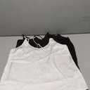 Ekouaer Womens Silk Satin Camisole Tank Tops V Neck Spaghetti Strap Blouses Cross Back Sleeveless Cami Shirt Size M, Black and White