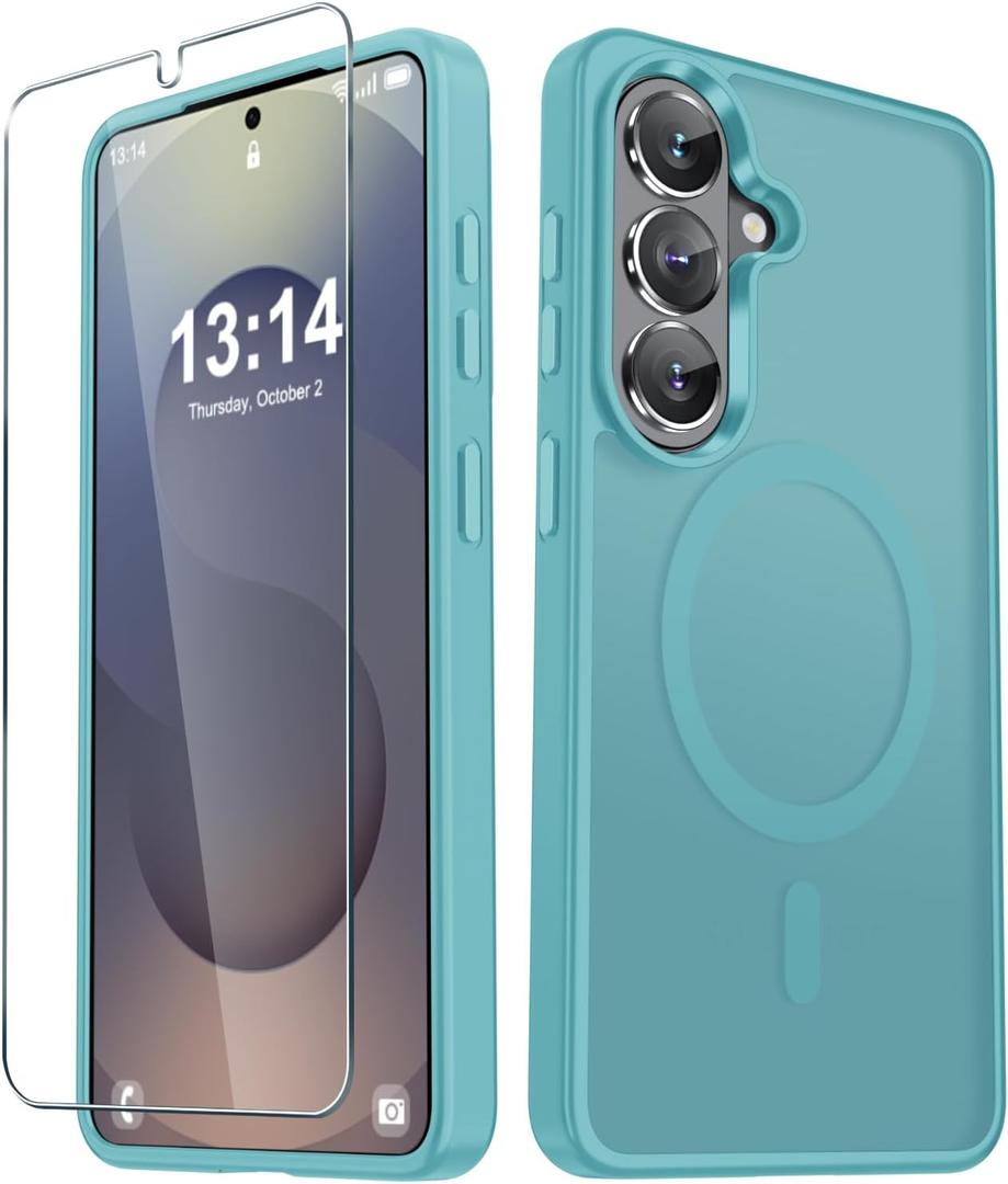 YENAPOON for Samsung Galaxy S26+ Plus Case, Matte Magnetic Phone Cover [with 1 Screen Protector] [Support for MagSafe] [Shockproof Military Grade Protection] Translucent Frosted Back, Light Blue
