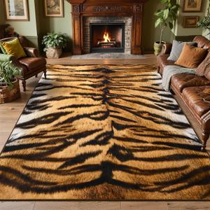 DweIke 8x10 Area Rug for Living Room, Washable Soft Abstract Tiger Stripe Carpet for Bedroom, Low Pile Rubber Backed Animal Print Rugs, Non-Slip Throw Carpets for Dining Room Western Home Decor