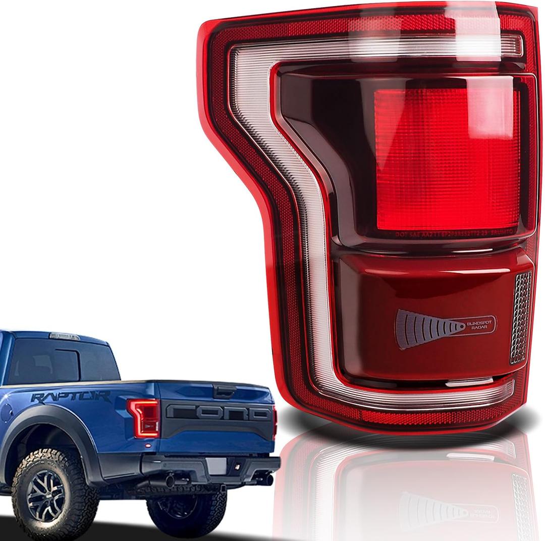 LED Tail Lights Compatible With Ford Raptor F150 2017 2018 2019 2020 Rear Brake Lamp Signal Assembly Taillights with Blind Spot HL3Z13405F Module Not Included (Left Driver Side)