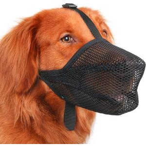 Mayerzon Dog Muzzle, Patented Soft Mesh Muzzle for Medium Dogs for Scavenging Biting Licking and Chewing, Allows to Pant and Drink (M, Black) (M-(Snout:9"-10"))