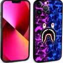 Shark Teeth Case for iPhone 13 Pro Silicone for Women and Men, Cute Soft Clear Camo Shark Face Full Body Protection Shockproof Cover, Compatible with iPhone 13 Pro 6.1-Inch Purple Blue Camouflage