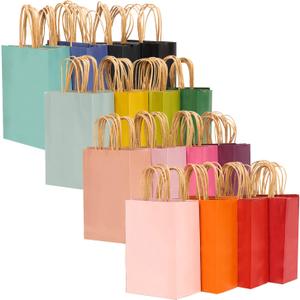 Qiqee 32-Packs Paper Bags with Handles Bulk 7.6"x4.75"x10.5" Medium Gift Bags 16 Different Senior Color Bags Multiple UsesMedium Size (B-16 Color Multi)