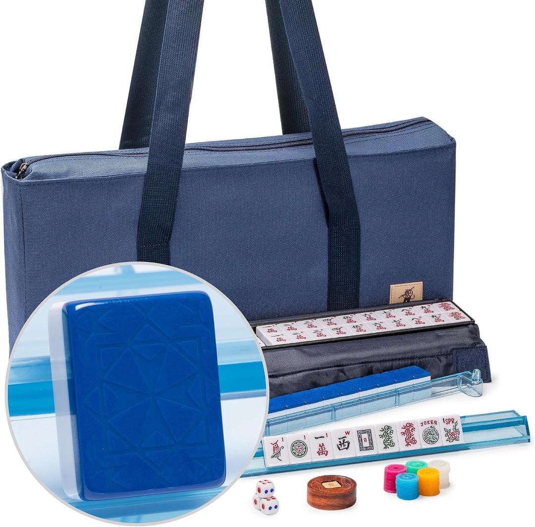 Yellow Mountain Imports YMI Santorini American Mahjong Set with Blue Case, 21.26" x 11.42" x 3.54"