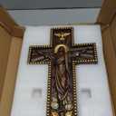 QIADGE Exquisitely Carved Ascension of Jesus Cross, Vintage Religious Wooden Statue, Wall Hanging or Tabletop Home Decor (13.7 * 10.7 in)