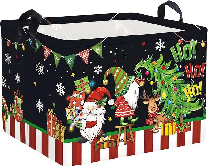 Clastyle Large Christmas Tree Gift Baby Basket Empty Snowman Snowflake Gnome Kid Toy Book Xmas Storage Collapsible Clothes Organizer Nursery Bin,Black,40*30*30 cm