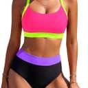 Blooming Jelly Women High Waisted Bikini Sets Color Block Tummy Control Swimsuits Supportive Sporty Bathing Suit 2026, M