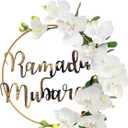 Ramadan Mubarak Wreaths Decorations, Artificial White Phalaenopsis Metal Hoop Floral Wreath, Eid Mubarak Garland Decor, for Farmhouse Door Wall Window Indoors Outdoor
