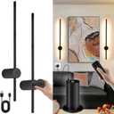 Battery Operated Wall Sconces with Remote Control, USB Rechargeable Wall Lights Wireless, Dimmable LED Wall Sconce Set of 2, 360 Rotation Adjustable Wall Decor for Living Room Bedroom, Black, 24 Inch