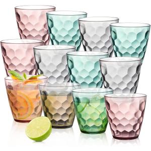 Lawei Pack of 12 Plastic Water Tumblers, 10 Oz Unbreakable Premium Drinking Glasses, Stackable Acrylic Reusable Juice Wine Cups for Dinner, Home, Restaurants, BPA Free