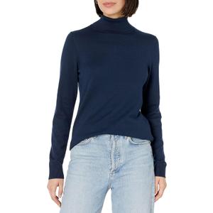 Amazon Essentials Women's Classic-Fit Lightweight Long-Sleeve Turtleneck Sweater  (Large, Navy)
