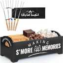S'mores Kit Station With 5 Extendable Marshmallow Roasting Sticks, Farmhouse Caddy With Handles, Wood Maker Box, Camping Bonfire Accessories for Fire Pit Outdoor (Black)