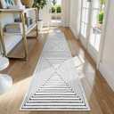 LIVEBOX Hallway Runner Rug 2.5x12, Modern Geometric Washable Kitchen Runner Rugs, Non Shedding Indoor Carpet for Entryway Laundry Room Bathroom (03-ivory/Black)