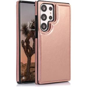LSPOIZNC-Heavy Duty Protection Smooth Case for Samsung Galaxy S25 Ultra/S25 Plus/S25, Back Card Slot Flip Kickstand Business Style Leather Cover (S25,Pink)
