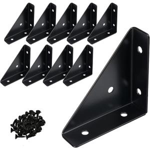 2-9/16" Corner Brace L Bracket for Wood  10 Pack Solid Steel Triangle Bracket with Screws for Bookshelf/ Table/ Desk & Bed Frame Stabilization Repair  Easy DIY Fix for Shaky Furniture (2.55 in (65mm))