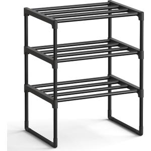 SONGMICS Shoe Rack, 3-Tier Shoe Organizer, Metal Storage Shelf, Upright or Upside Down, for 4-8 Pairs, Stackable, for Entryway, 11.8 x 16.7 x 21.5 Inches, Black ULSA003B01