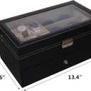 Leather Watch Box and Sunglass Glasses Case Organizer and Jewelry Display Drawer Lockable Case Organizer Black