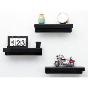 IEEK 15 Inch Black Acrylic Floating Wall Ledge Shelf,Wall Mounted Nursery Kids Bookshelf,5MM Thick Home/Office/Bathroom Storage Shelves Display Organizer Set of 3