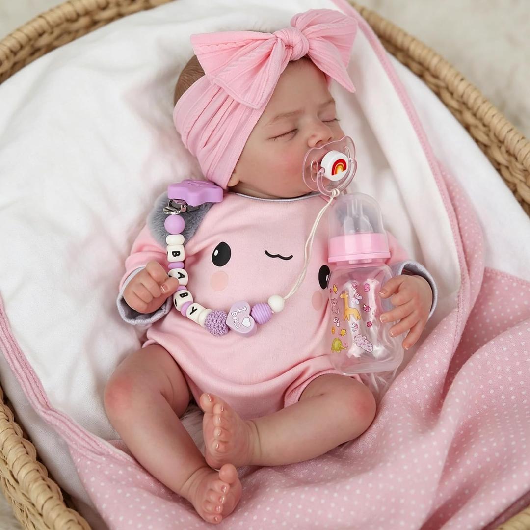 WOOROY Realistic Reborn Baby Dolls Girl, 18 inch Lifelike Real Life Newborn | Weighted Soft Cloth Body, Poseable Limbs, Realistic Details, Complete Accessories, Handmade Toy for Kids Age 3+ and Collector
