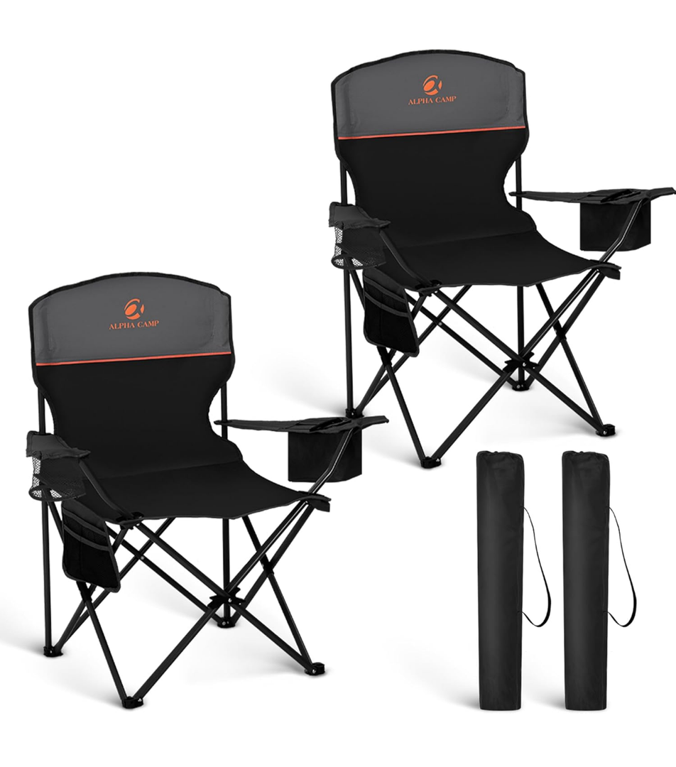 HIGH POINT SPORTS 2 Pack Portable Camping Chair for Adults, Folding Outdoor Camp Chair Lightweight Lawn Chairs Folding Collapsible Chair for Camping, Tailgates, Beach, Black, Support 250 lbs Black