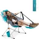 KingCamp Hammock Chair with Footrest  Heavy Duty Swinging Rocking Camping Chairs for Adults up to 400lbs, Folding Portable Oversized Rocker with Cup Holder & Pillow for Outdoor Beach Lawn RV Sports (Footrest Deluxe Cyan/Grey)