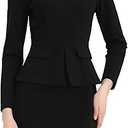 Allegra K Women's Bodycon Dresses Round Neck Long Sleeve Casual Work Outfits Peplum Sheath Dress L