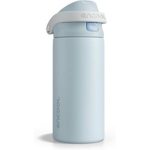 ENCOOL Leakproof Insulated Water Bottle with Straw Dual-Sip Water Bottle Bag-Safe Design for Work, Commute & Gym  Keeps Drinks Cold All Day, 18 oz, Frost Blue