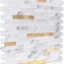 Art3d 10-Sheet Peel and Stick Stone Overlay Kitchen Backsplash Tile - Volakas White Embellished with Metal Gold (11.7" x 12")