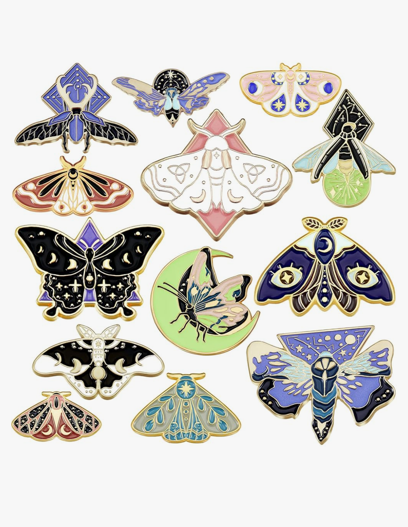 13 PACK Butterfly Moth Pins Enamel Gothic Vintage Cool Horror Brooches for Backpack Steampunk Badge Jewelry