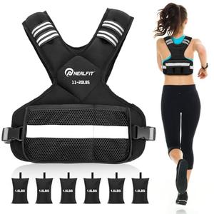 NEALFIT Weighted Vest for Women and Men, 11-20lb Adjustable Weighted Vest with Reflective Strip, Body Weight Vest for Walking, Running, Fitness, Strength Training (Black, 11-20 lbs)