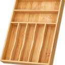 BAMEOS Bamboo Silverware Drawer Organizers, 11.9 inch Utensil Drawer Organizer for Kitchen Drawers, 7 Slots Total Large Flatware Organizer for Knives Cutlery Spoons Forks (Natural)